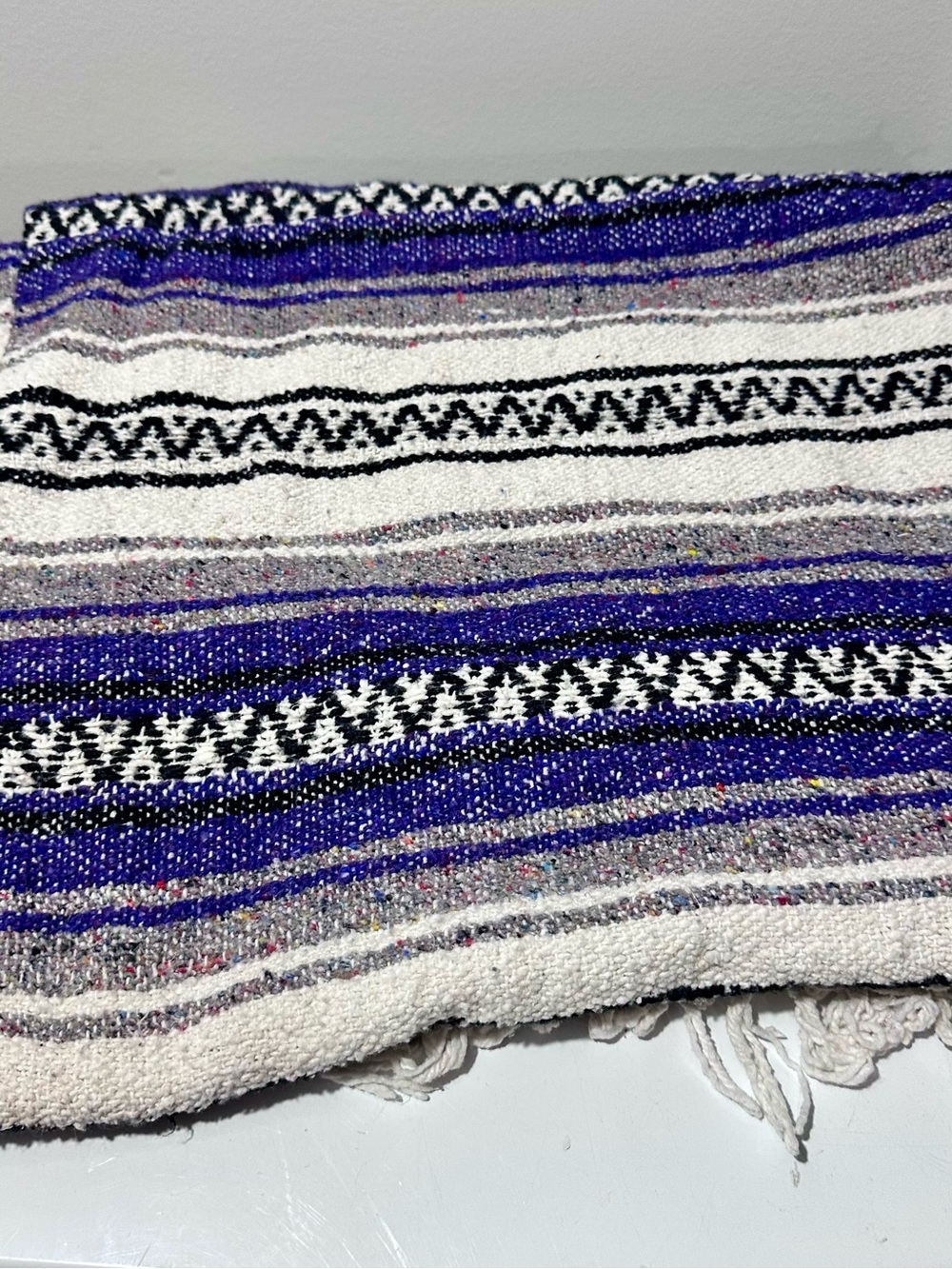 Woven Striped Baja-Style Blanket in Purple, White & Black
